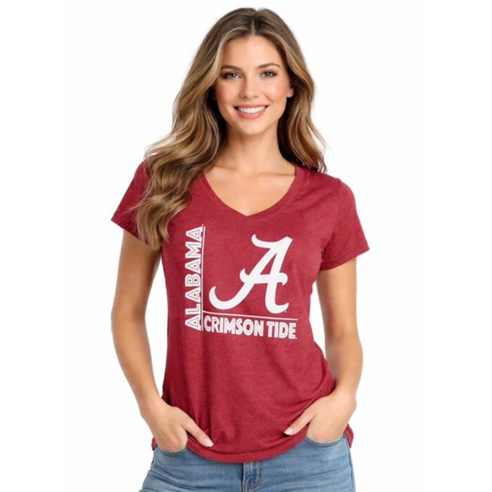 Alabama Crimson Tide V-Neck T-Shirt Red Heathered Fan Tee XL‎ Athleisure 69-33